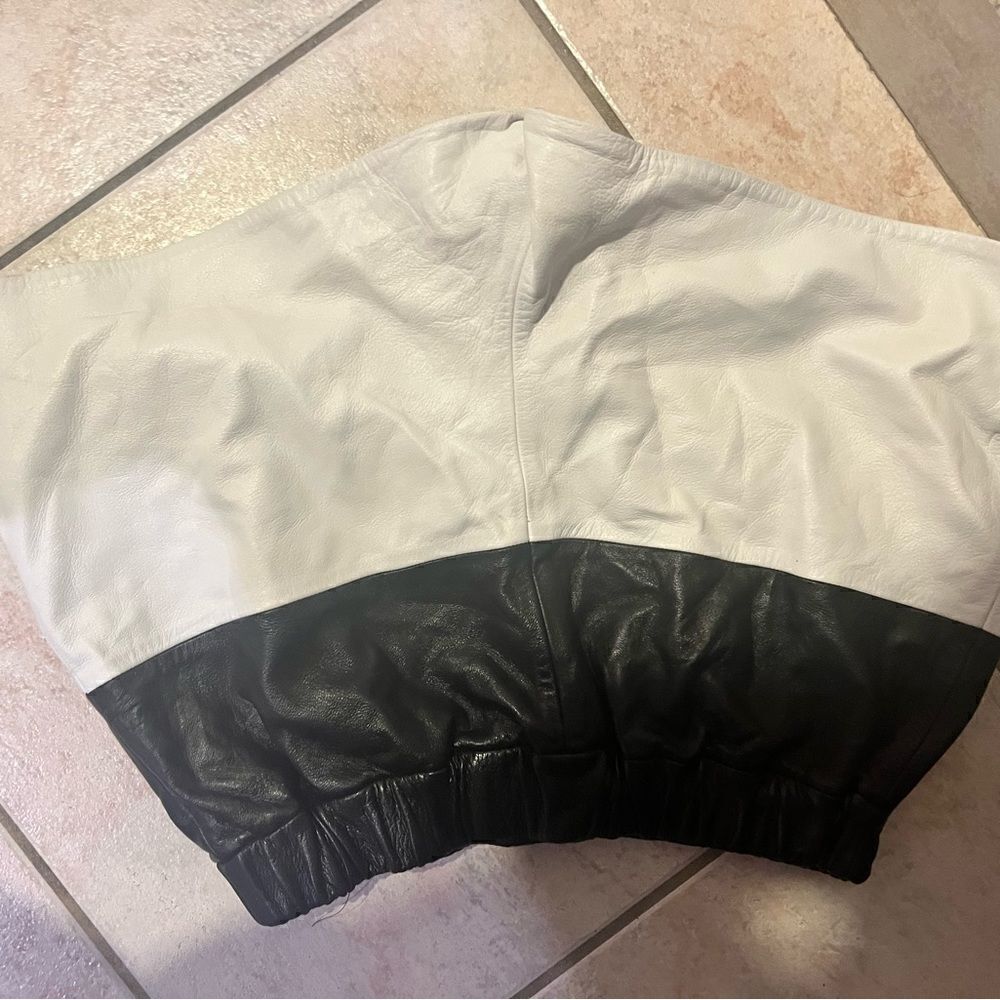 Porter Grey color block dress pants Leather Shorts abstract black & white runway